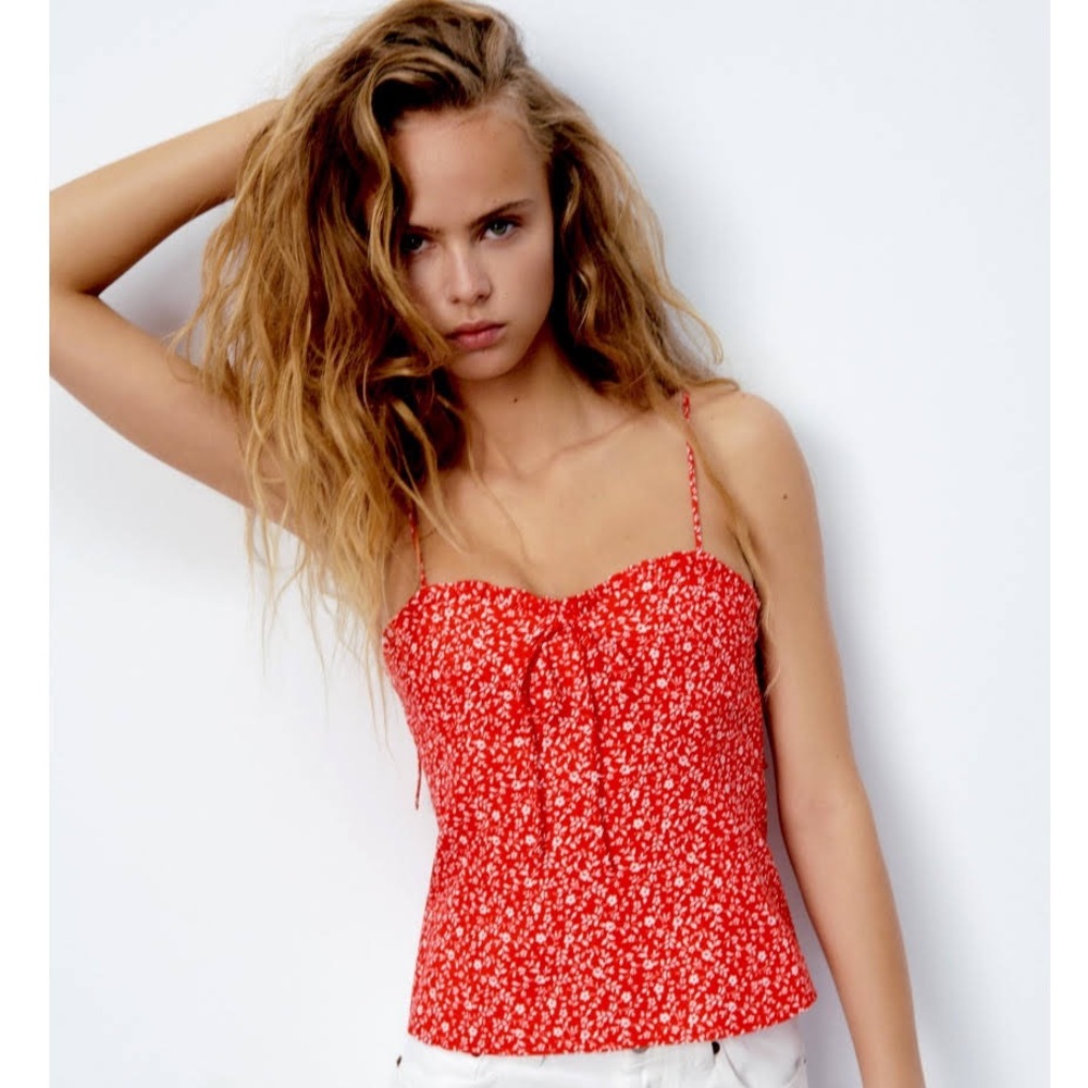 red and white floral corset top